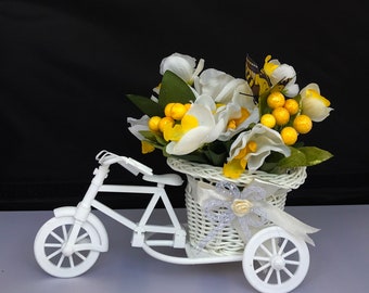 Whimsical White Tricycle Floral Display