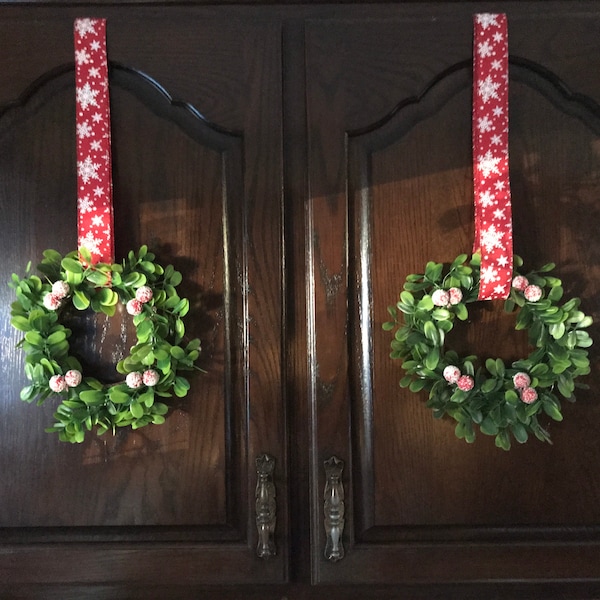 Christmas Cabinet Wreaths Farmhouse Decor  (See ribbon variations!) Custom requests welcome!!!!!