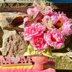 Pretty Pink Glittery Rose and Peony Bouquet                                                  Free Mother’s Day gift bag and card included!