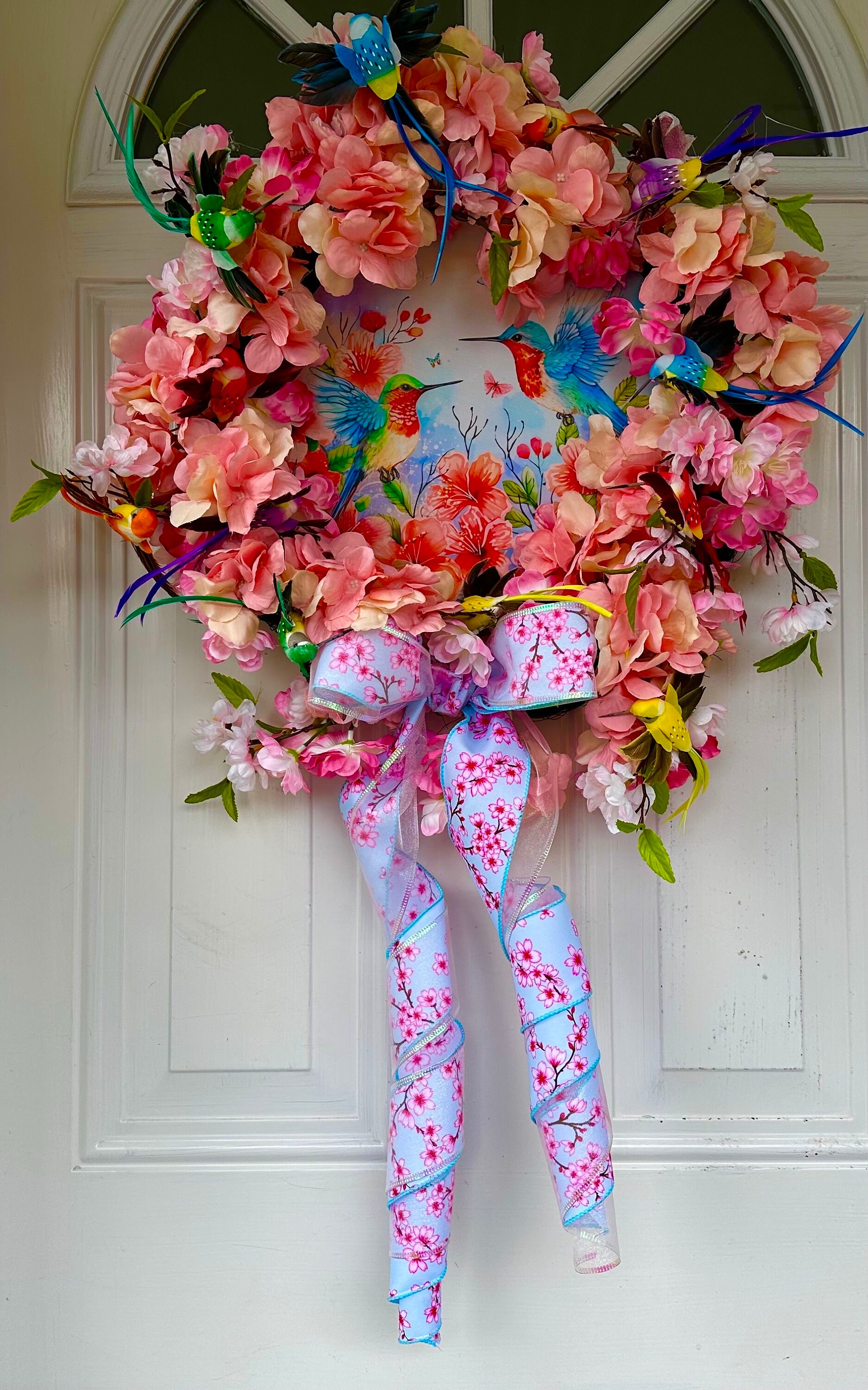 Hummingbirds Cherry Blossom Wreath