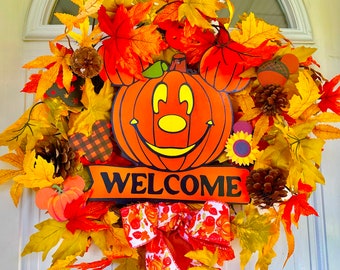 Jack O Lantern Mickey Welcome Wreath