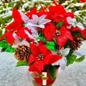 Red and White Glittery Poinsettias                                        Makes a wonderful Christmas gift!