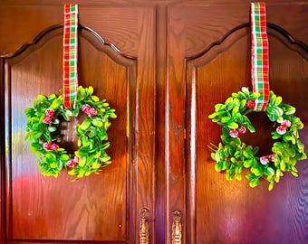 Christmas Cabinet Wreaths Farmhouse Decor  (See ribbon variations!) Custom requests welcome!!!!!