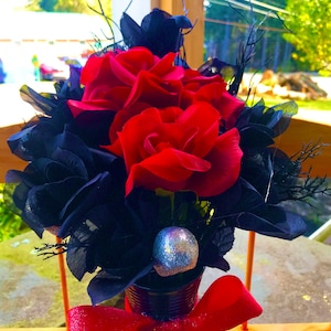 Black and Red Rose Halloween Bouquet