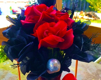 Black and Red Rose Halloween Bouquet