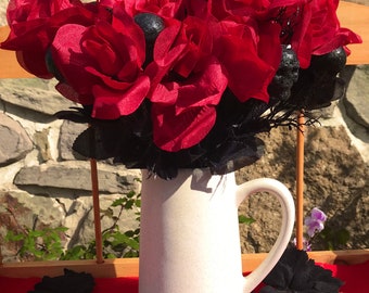 Red and Black Halloween Rose Bouquet