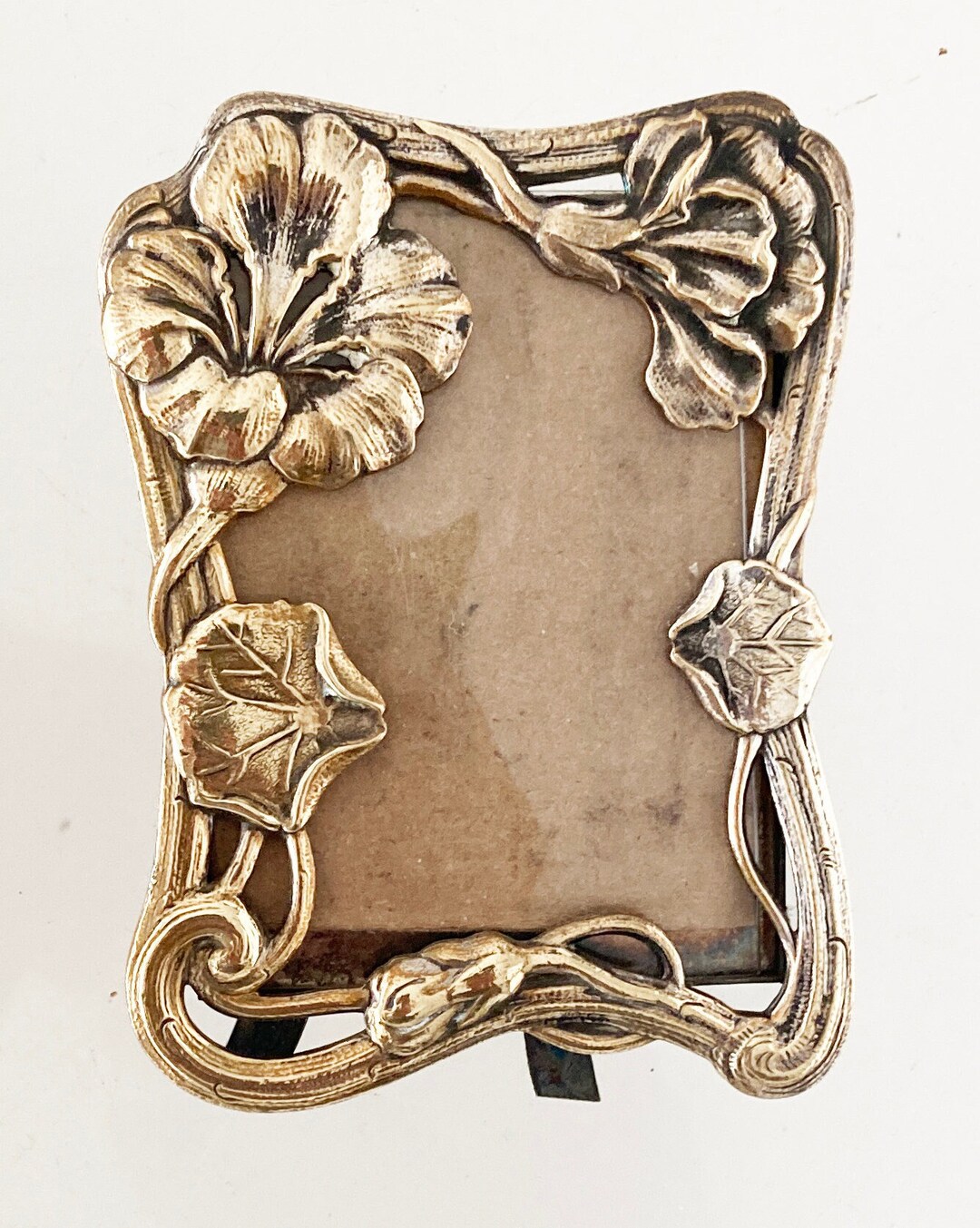 Antique Brass Art Nouveau Photo Frame Flower and Leaf Motif Etsy