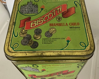 tin, with advertisement for BISCOTTI, antique, vintage