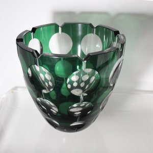 Art Deco crystal vase, Val St Lambert, Belgian, ca 1935, Green, cut glass, decorative and intact