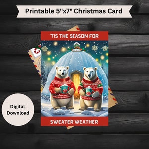 Carte de Noël imprimable| Météo du pull ours polaire