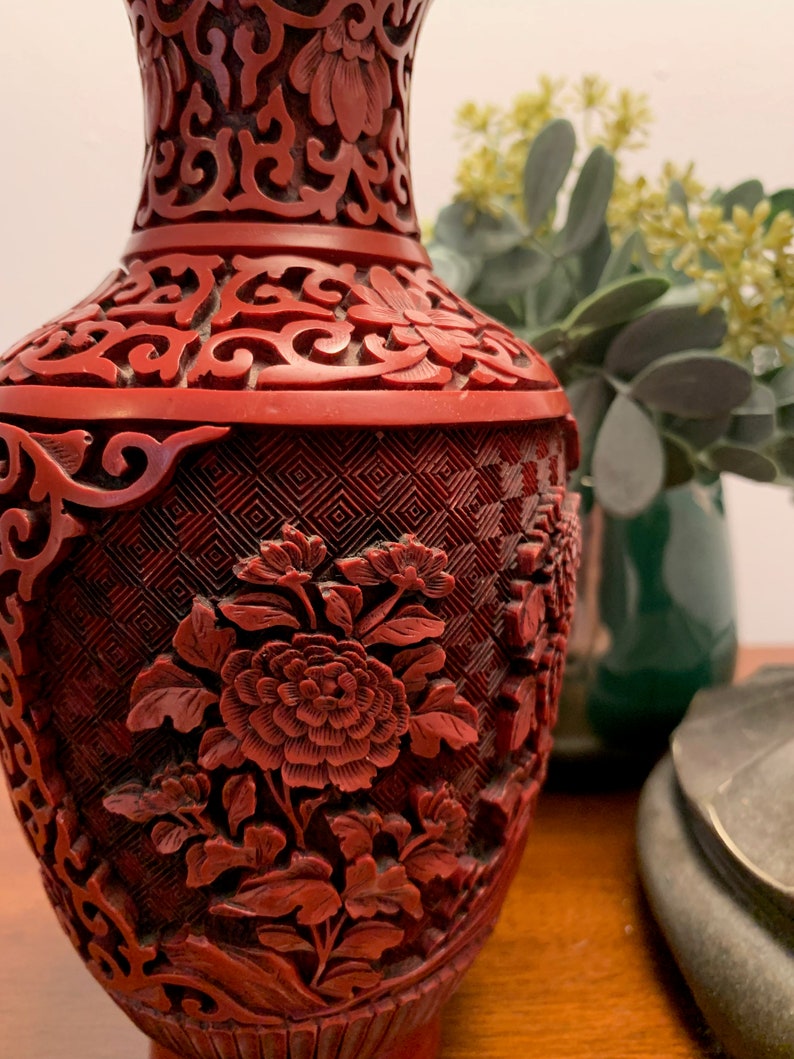 Cinnabar Vase With Brass Liner Etsy