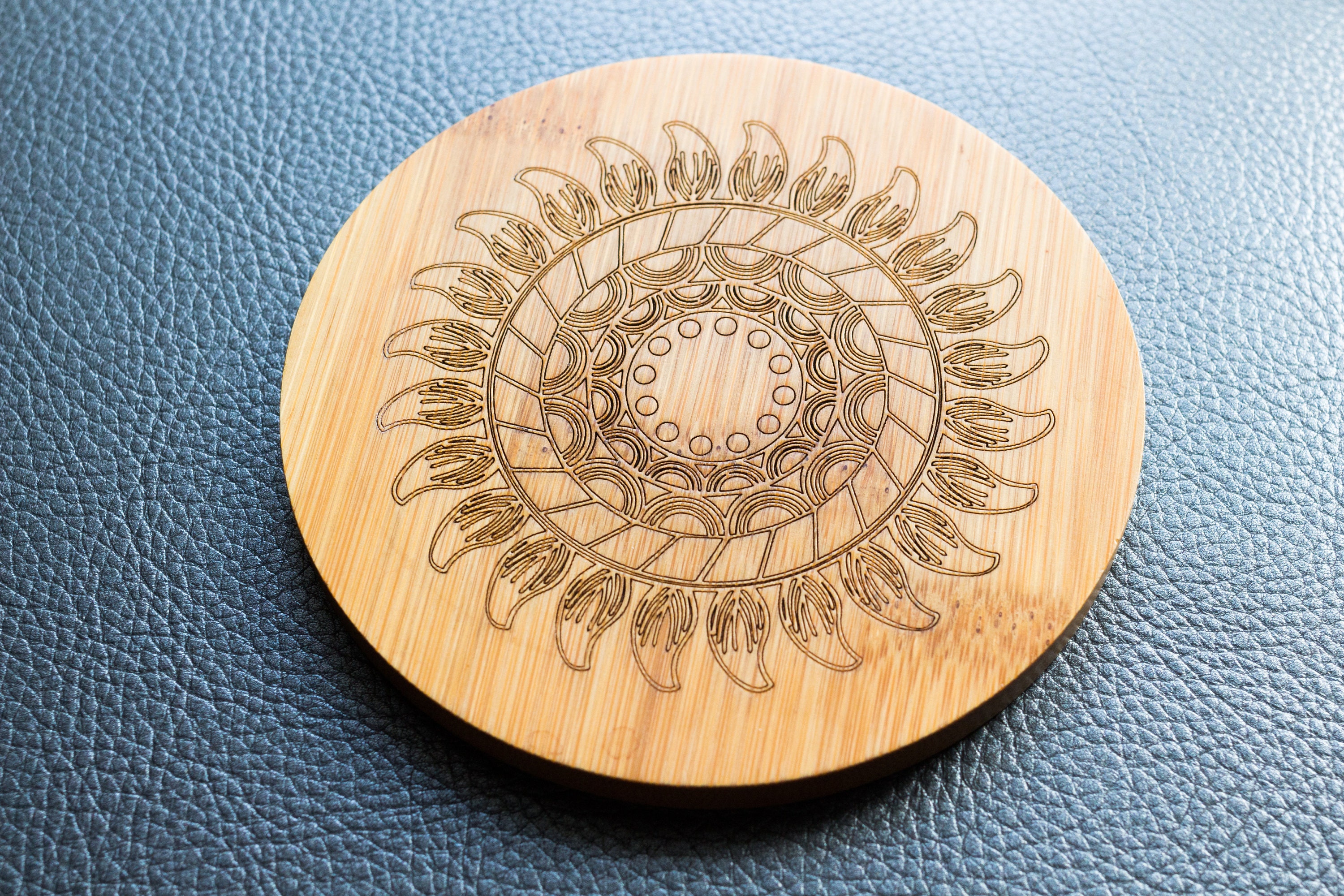 Bamboo Coaster Laser Engraved Art Etsy