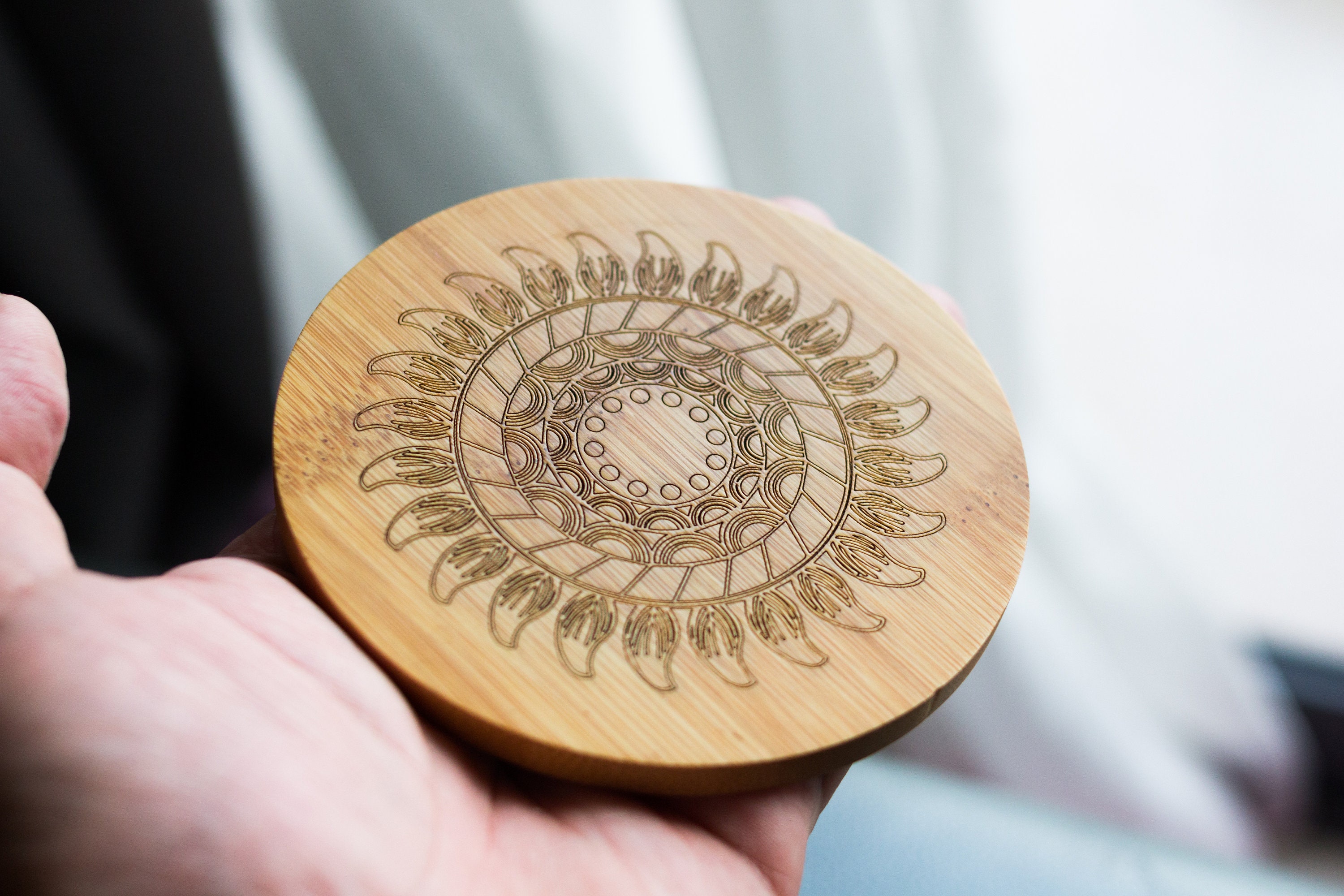 Bamboo Coaster Laser Engraved Art Etsy