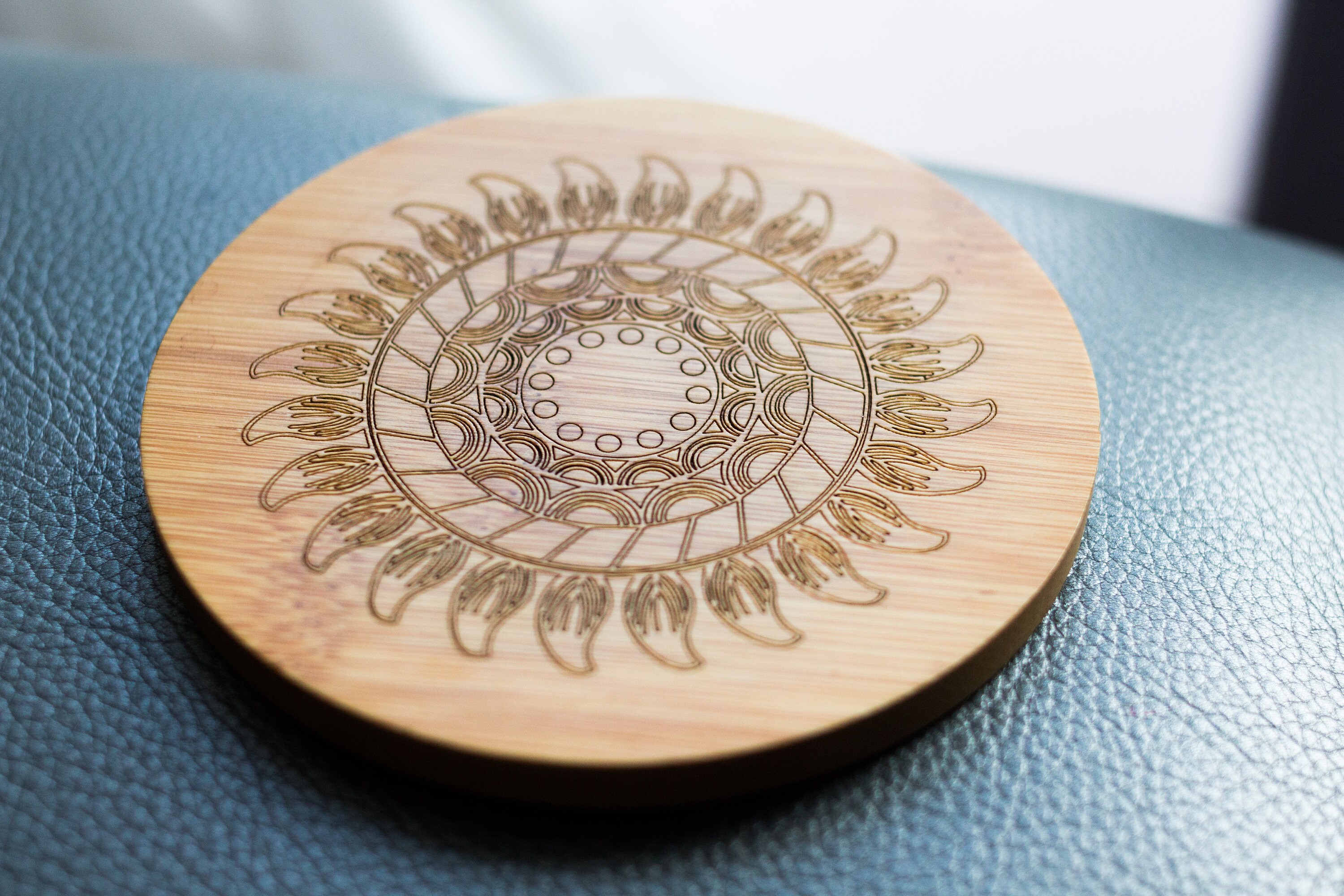 Bamboo Coaster Laser Engraved Art Etsy