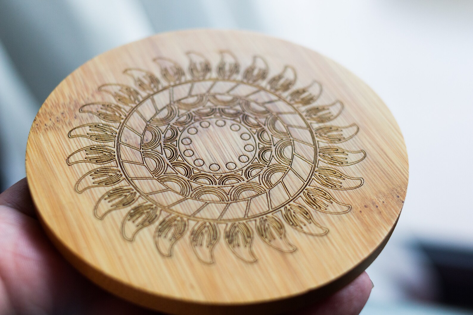 Bamboo Coaster Laser Engraved Art Etsy