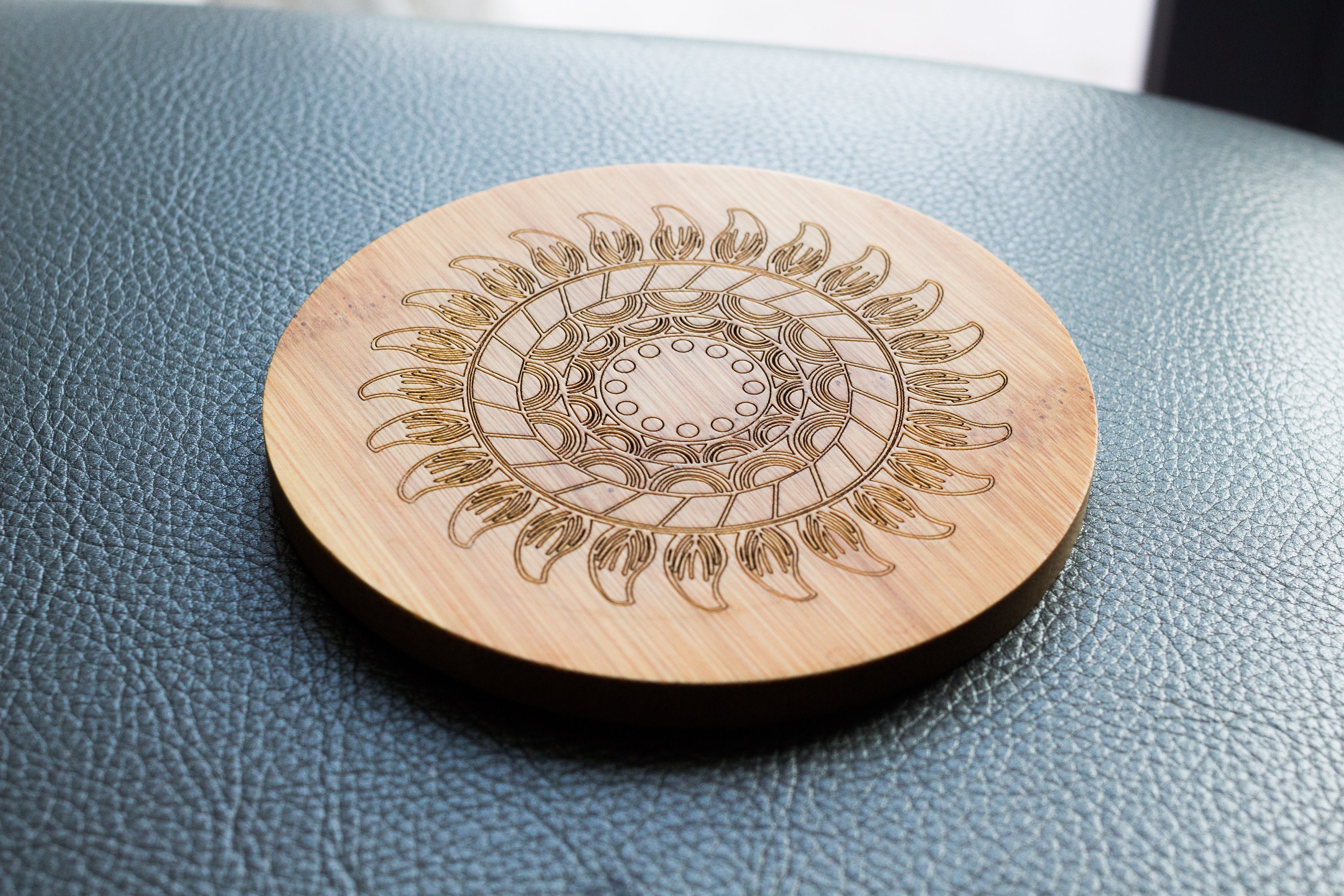 Bamboo Coaster Laser Engraved Art Etsy