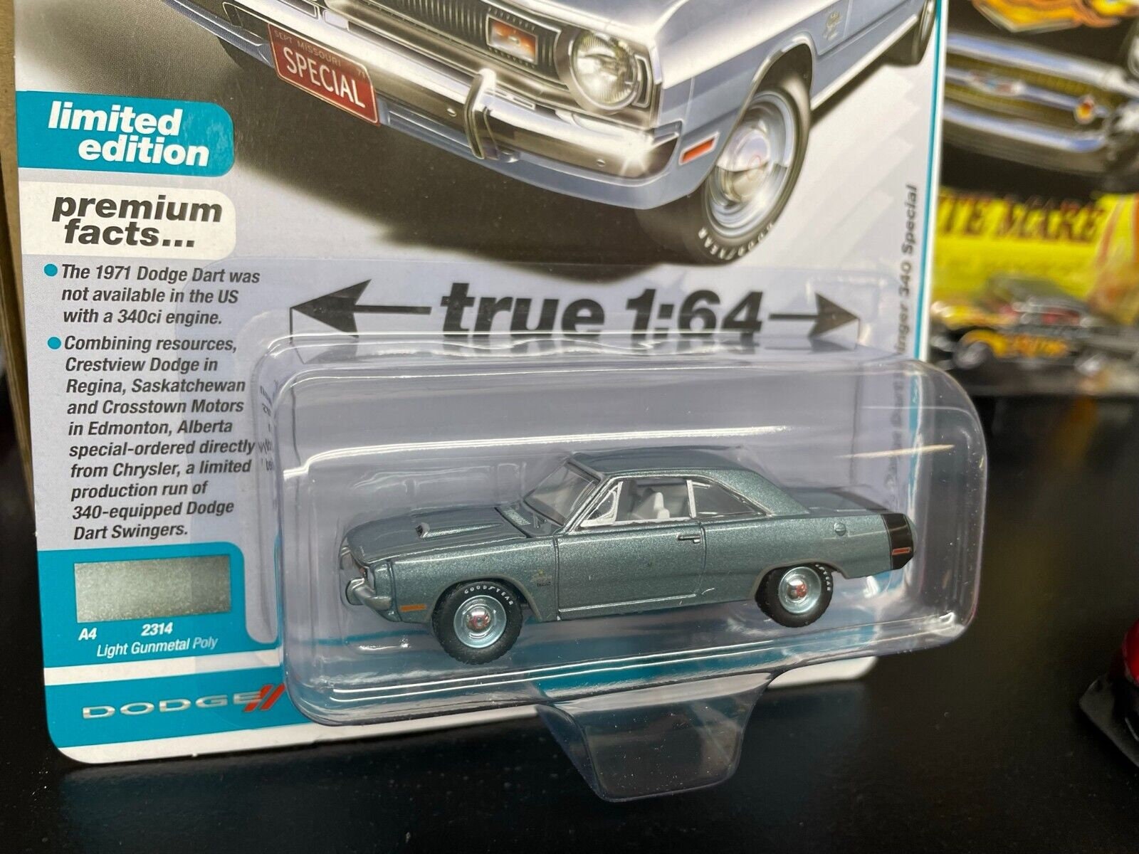 1971 Dodge Dart Swinger 340 Special Gray 1/64 Scale Diecast photo