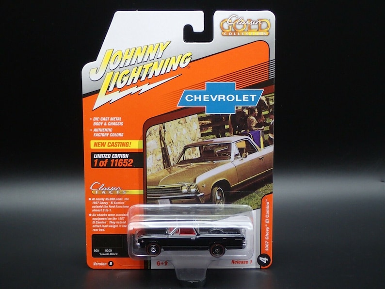 1967 Chevrolet El Camino Tuxedo Black Limited Edition to 11652 pieces Worldwide 1/64 Diecast Model Car by Johnny Lightning JLCG028-JLSP225B image 1