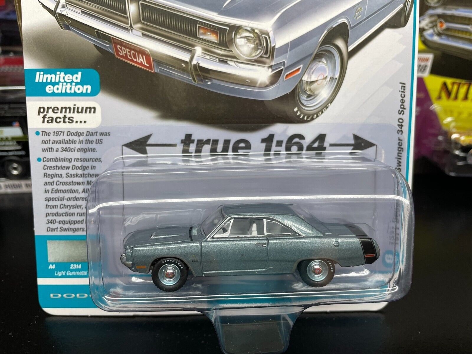 1971 Dodge Dart Swinger 340 Special Gray 1/64 Scale Diecast picture image