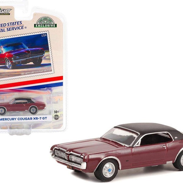 1967 Mercury Cougar XR-7 GT Dark Red "USPS" 1/64 Scale Diecast Model Car By Greenlight 30371 (Limited Edition)