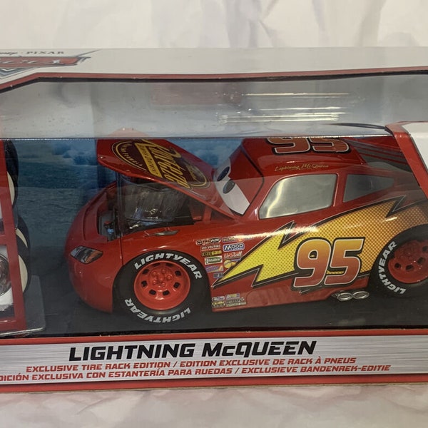 Lightning McQueen #95 W/Extra Wheels "CARS" Movie 1/24 Scale Diecast Model Car By JADA 97751