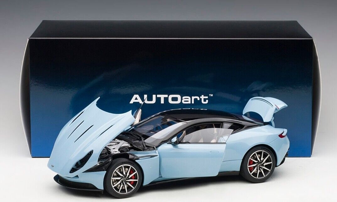 Aston Martin DB11 Q Frosted Glass Blue W/Black Top 1/18 Scale 