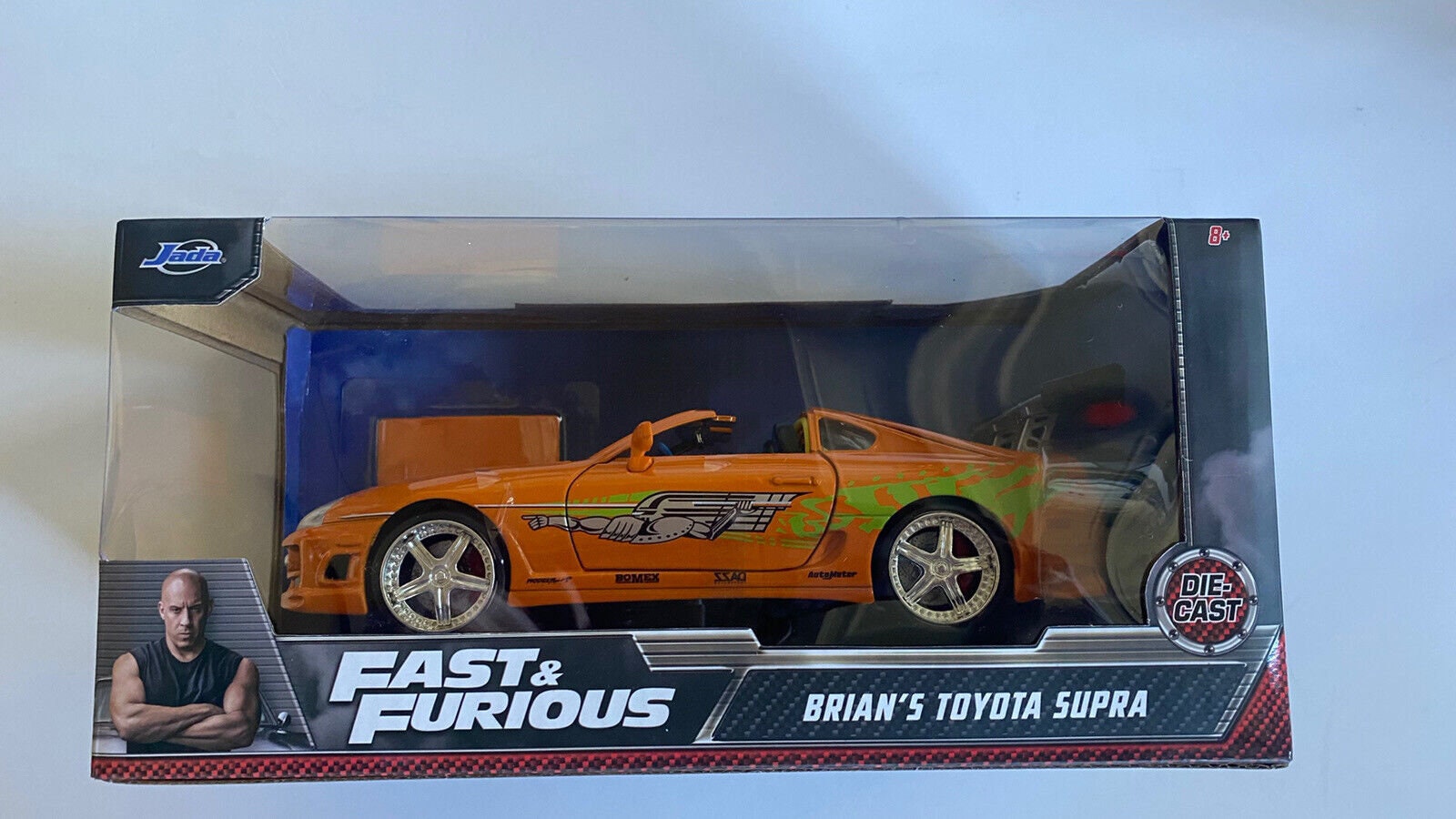 Fast & Furious 1:18 Toyota Supra Die-cast Car & 3 Brian Figure, Toys for  Kids and Adults,Orange