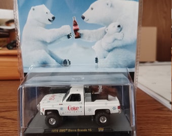 1976 GMC Sierra Grande 15 Lifted Coca-Cola Holiday 1/64 Scale Diecast Model Truck By M2 Machines