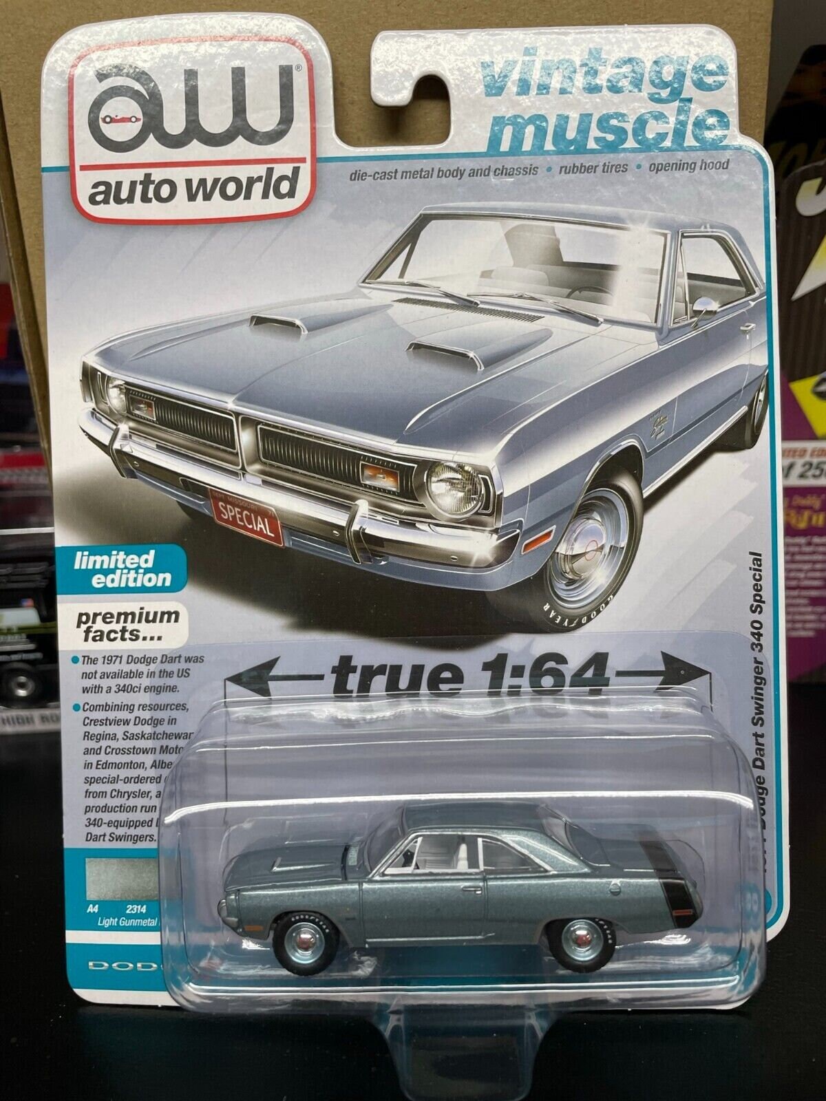 1971 Dodge Dart Swinger 340 Special Gray 1/64 Scale Diecast photo