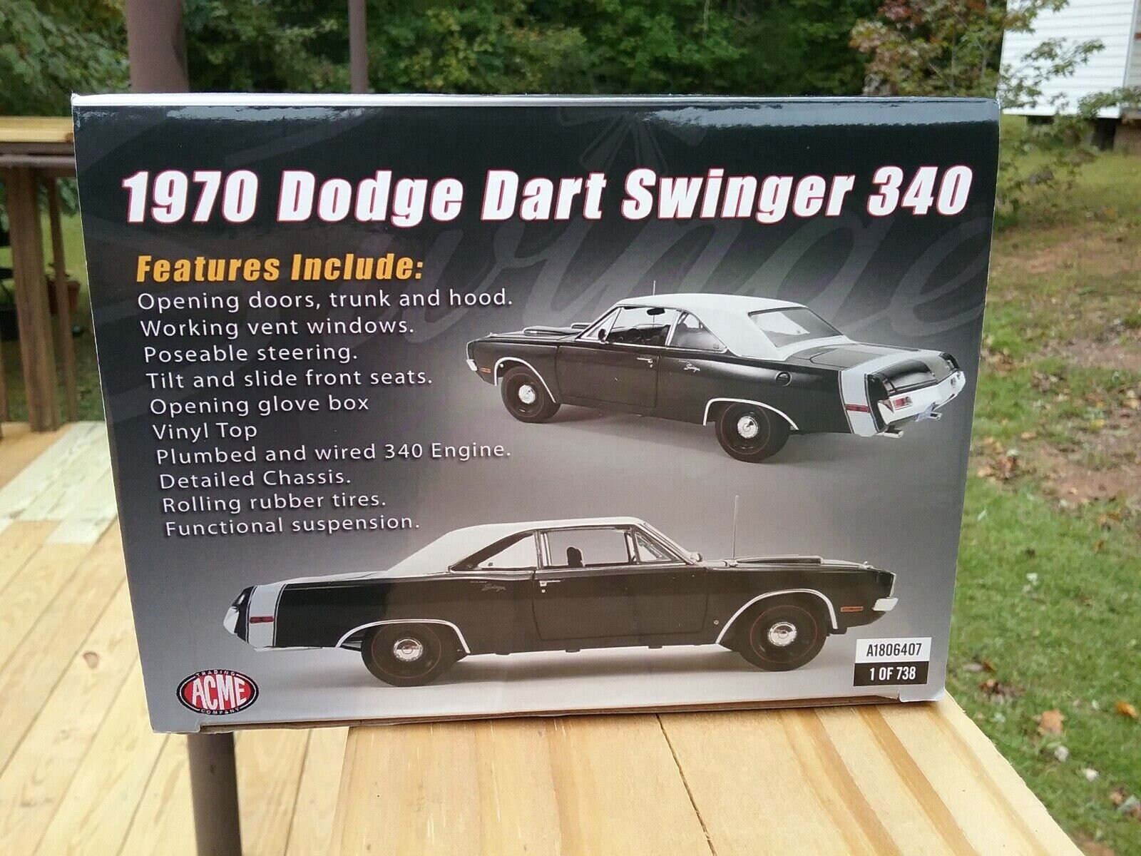 1970 Dodge Dart Swinger 340 Black 1/18 Scale Diecast Model pic