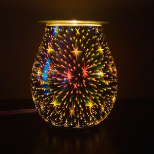 Oil Wax Warmer Electric Lamp / Candle Wax Warmer 3D Glass Art Design Adjustable Light that illuminates room  (fireworks and stars)