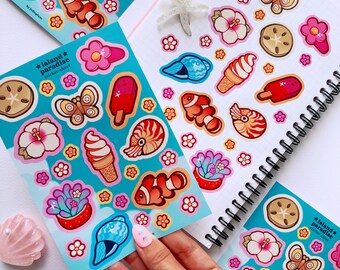 Tropical Deco Stickers, Coral Reef, Seashell Stickers
