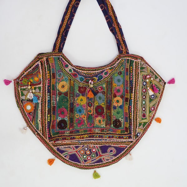 Vintage Banjara Tote Bag Elegante Colorido Algodón Boho Bag Tradicional Handmade Bag Antique Jaipuri Hand Work Bag