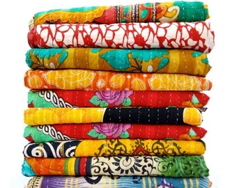 Lot 20 Pieces Handmade Vintage Kantha Quilt Handmade Embroidered Gudari Sale Bedspread Ethnic Throw Ralli Cotton Blanket