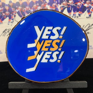 Hand Painted NY Islanders Wood Coaster: Resin Art Fan Gift