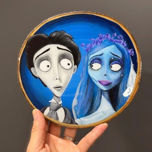 The Corpse Bride Art | The Corpse Bride | Wall Hanging Art | Hand Painted on Wood | Resin Art on Wood | Emily and Victor Corpse Bride |