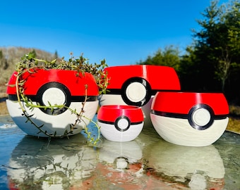 Pokeball Styled Planter  | 4 - 6 - 8 - 10  inches | Succulents Houseplants Outdoor Flowers | 3D Printed | Supports Small Farms