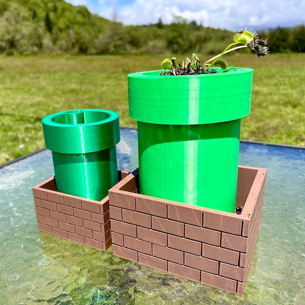 Super Mario Warp Pipe Inspired  - Self Watering Planter - Farm Tested - Indoor Outdoor Herbs Succulents Carnivores Two Sizes Multiple Colors