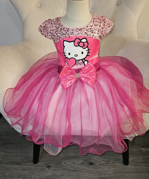 hello kitty dress for 7th birthday New Hello Kitty Girls Pink Twirly Birthday Party Dress School Party Size 3/4 5/6 7/8