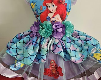 Disney Prinzessin Ariel die kleine Meerjungfrau Film Baby/Mädchen Kleid Geburtstagsparty Größen 12/18 Monate 2/3 4/5 6/7 8/9