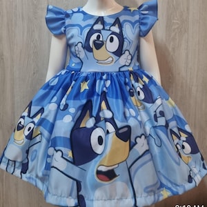 Girls Bluey and Bingo Disney Dress Blue Spring Summer Birthday Party sizes (S)4  (M)6  (L) 7  Kids / Toddlers Custom Made