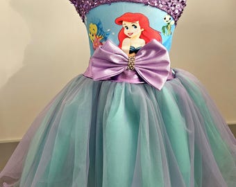 Disney Princess Ariel Little Mermaid Movie Baby/Girls Dress Birthday Party Sizes 3/4 5/6 7/8