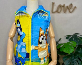 Bluey and Bingo Disney Girls Purple Zip-up Puffer Vest warm Great for Winter Sizes 4/5 Custom Made Great for Christmas