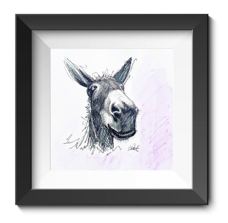 Original Donkey artwork, pencil sketch wall art, farm animal line