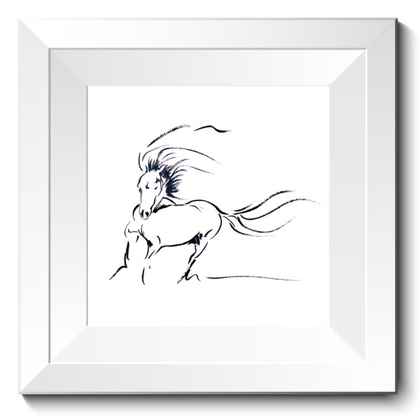 Wall art horse printable instant download contemporary black wall line art sketch horse gallop animal print line drawing or gift