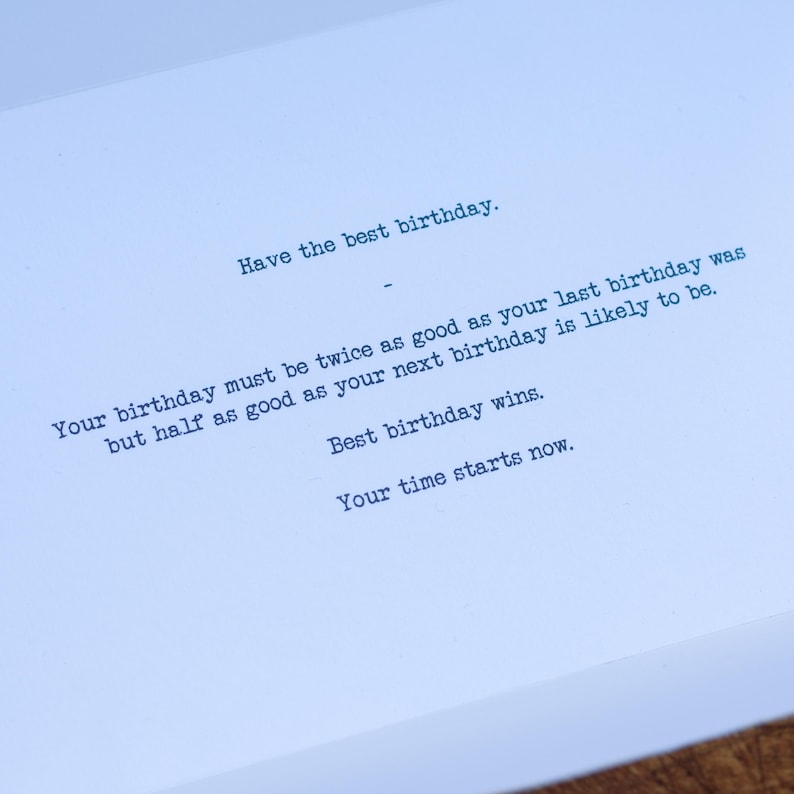 Opened task reads 'Have the best birthday. Your birthday must be twice as good as your last birthday was but half as good as your next birthday is likely to be. Best birthday wins. Your time starts now.'