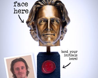 Taskmaster trophy - Personalised, custom made golden trophy with your face and initials