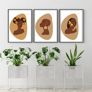 Pacchetto di 4 arte da parete boho donna africana, arredamento artistico potere donna nera, arte digitale busto donna nera boho, arte stampabile, donne diverse