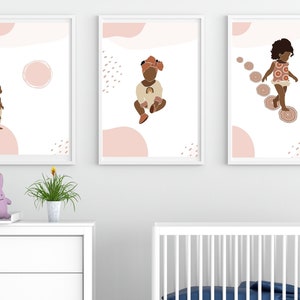 Set of 3 Afrocentric Girl Nursery, Black Girl Nursery Print, Afro American Girl Print, Print for Girls Bedroom Nursery Decor, Girls Wall Art