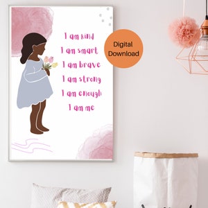 Positive Affirmations Wall Art, African American Girl Affirmations Print, BlackGirl Joy, Toddler Girl Bedroom Decor, Children Empowerment